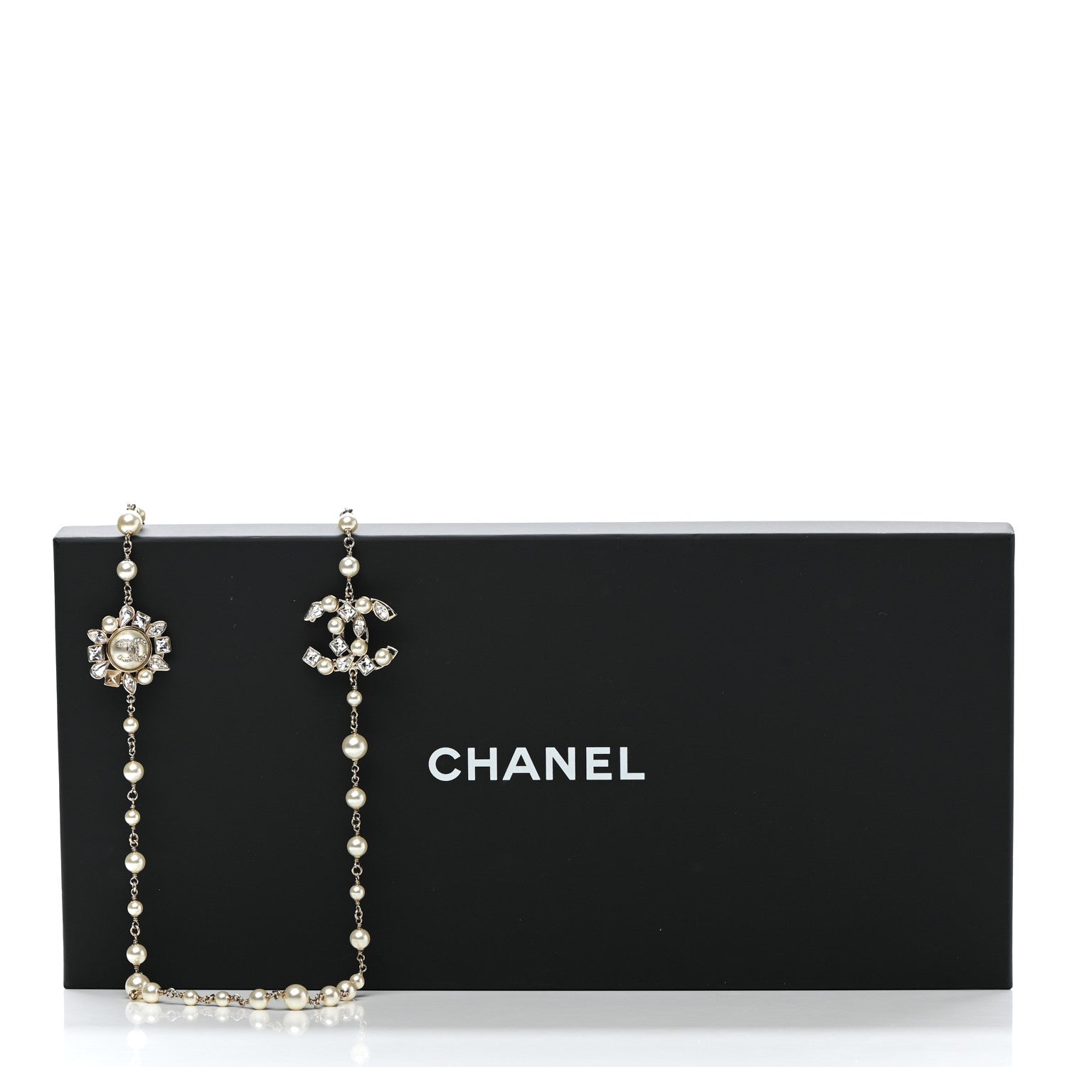 Chanel Pearl Crystal CC Snowfall Long Necklace Gold 7 of 7