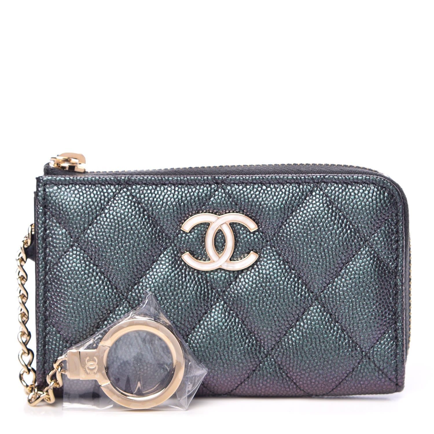 Chanel Iridescent Caviar Quilted Zipped Key Holder Case Black 1 of 8