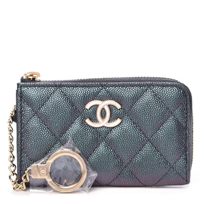 Chanel Iridescent Caviar Quilted Zipped Key Holder Case Black 1 of 8