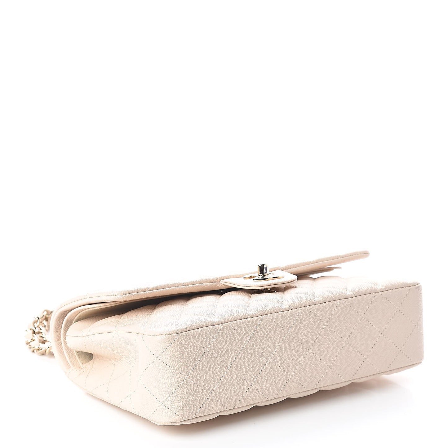Iridescent Caviar Quilted Medium Double Flap Beige