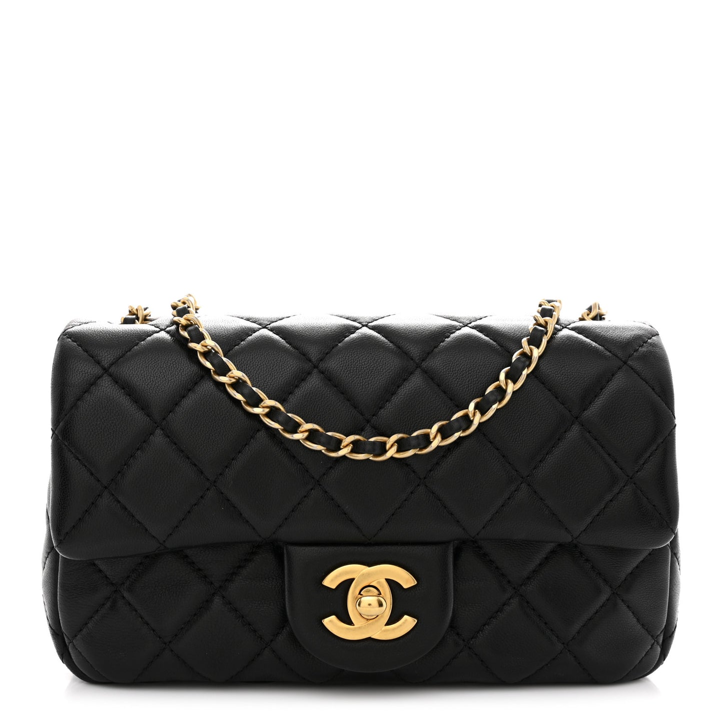 Lambskin Quilted Mini Rectangular Pearl Crush Flap Black