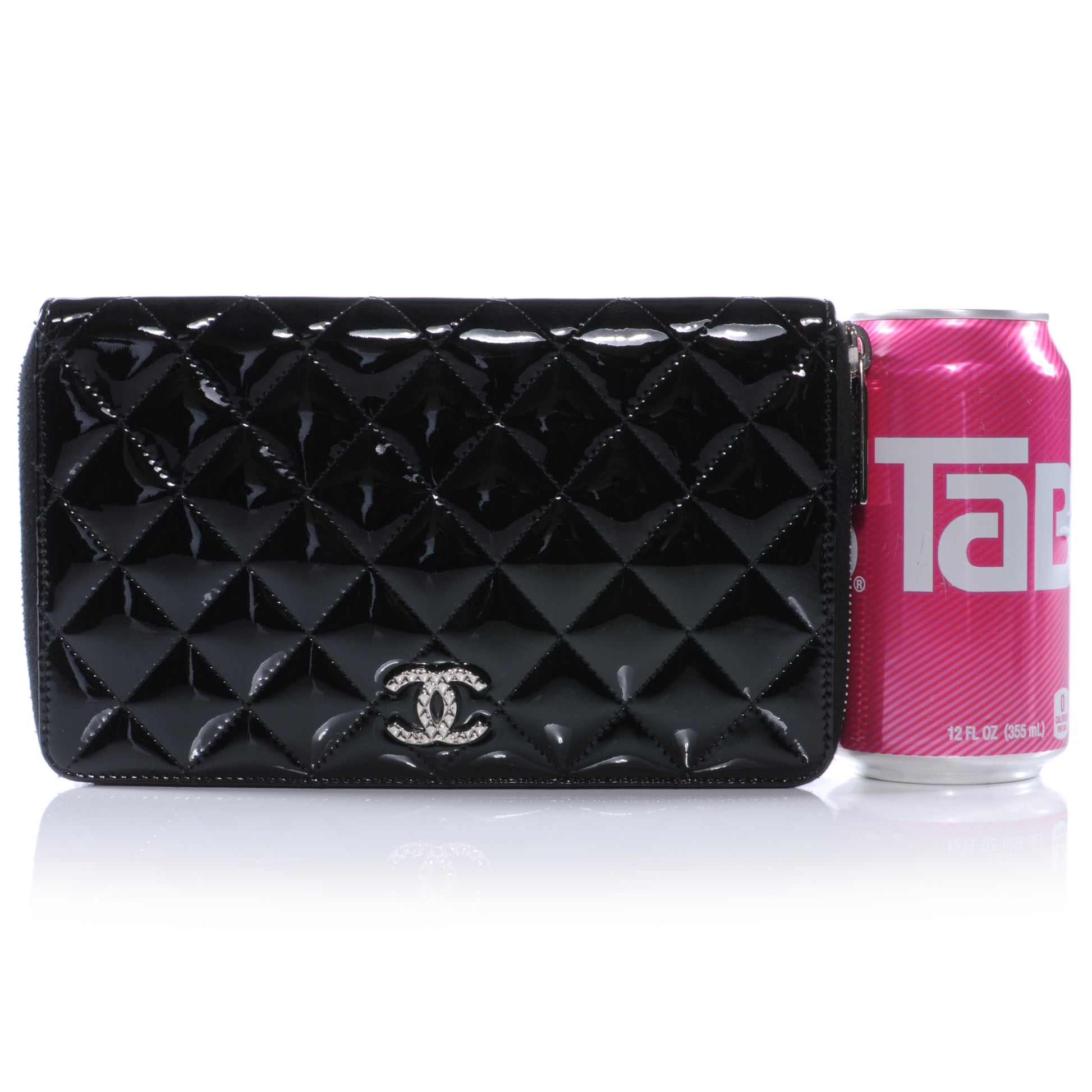 Chanel Patent Quilted Large Zip Around Wallet Black 2 of 12
