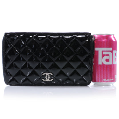 Chanel Patent Quilted Large Zip Around Wallet Black 2 of 12