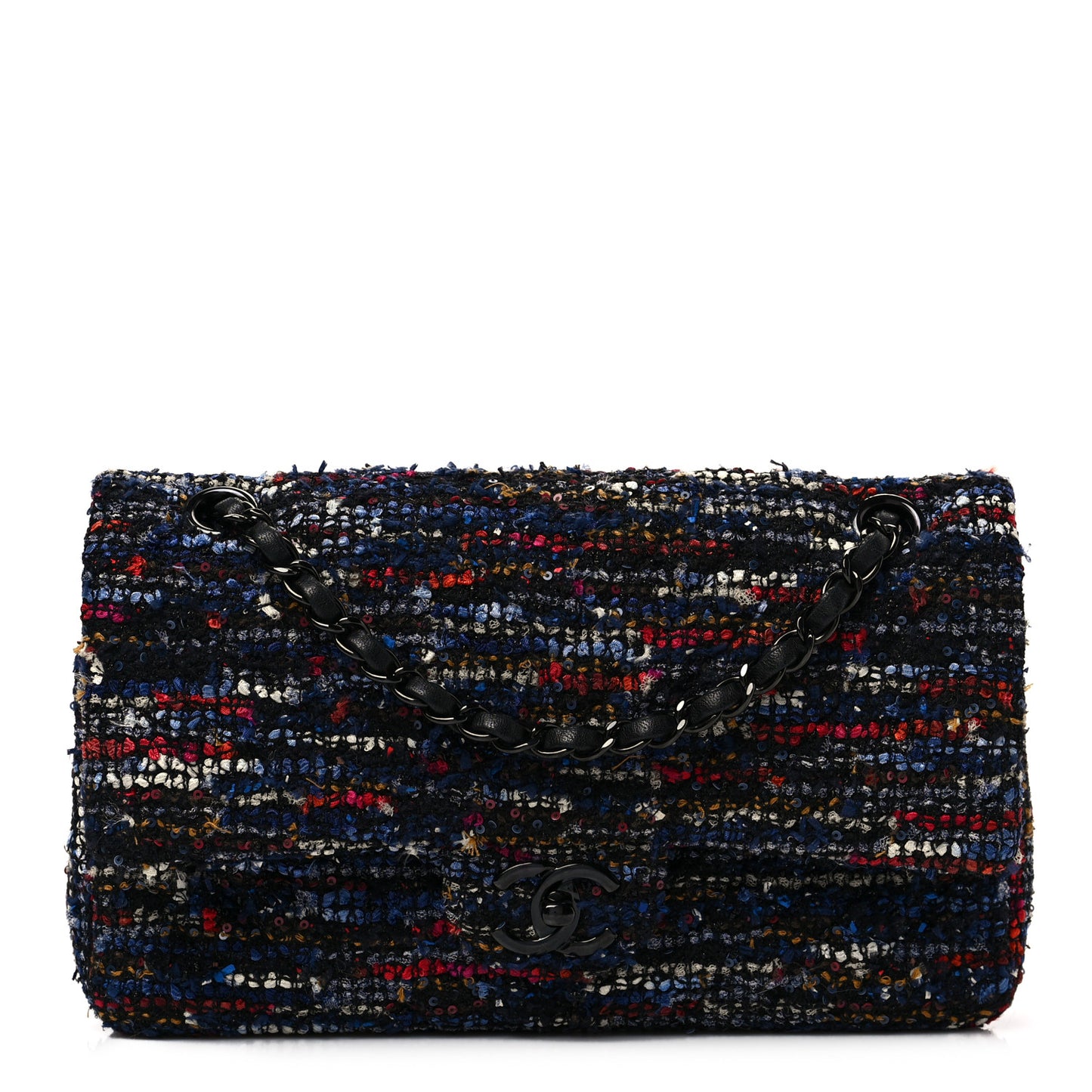 Tweed Sequin Chevron Quilted Medium Double Flap Multicolor