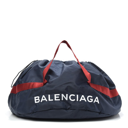 Balenciaga Textured Sport Nylon Logo Embroidered M Wheel Gym Bag Bleu Navy Rouge 1 of 8