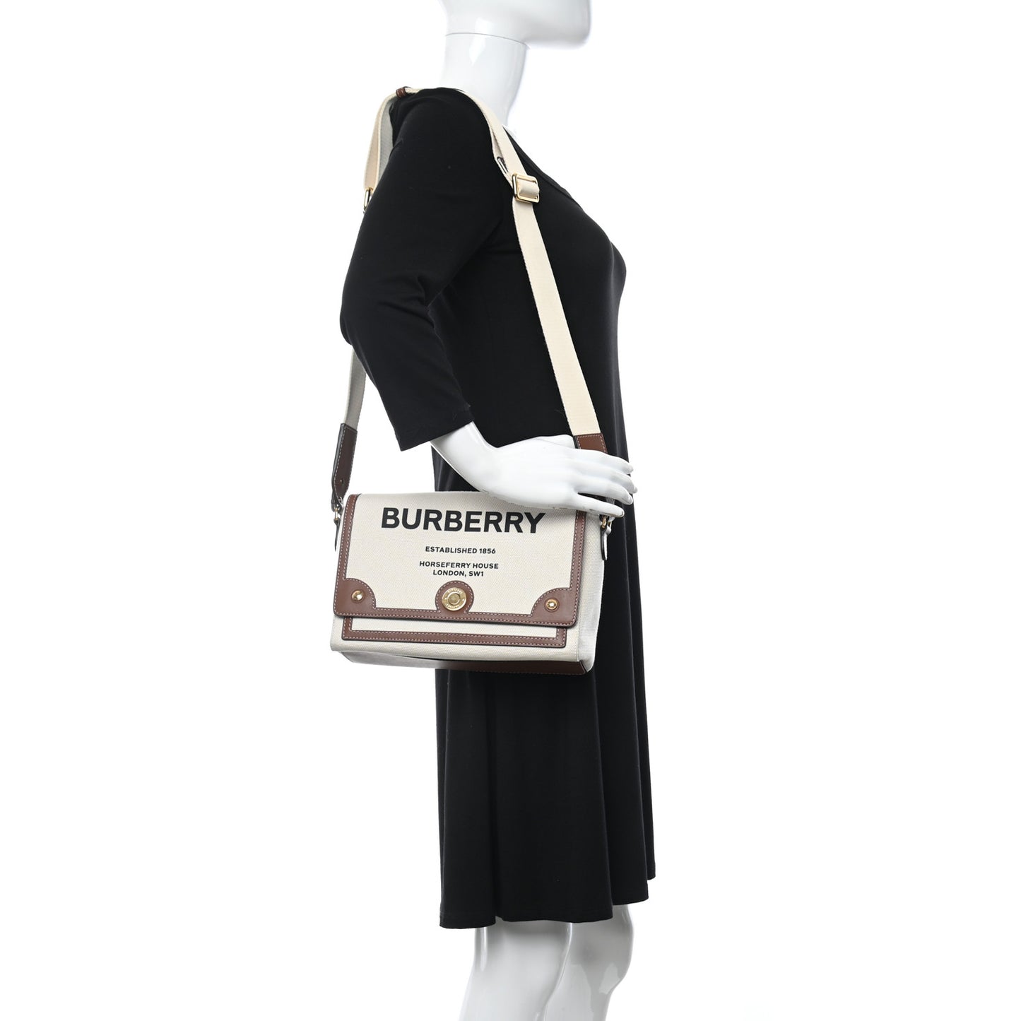 Canvas Horseferry Print Note Crossbody Bag Natural Tan