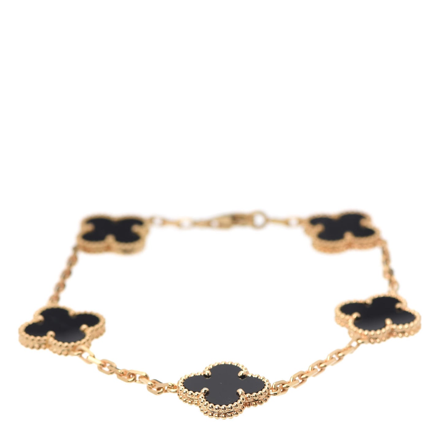 18K Yellow Gold Black Onyx 5 Motifs Vintage Alhambra Bracelet