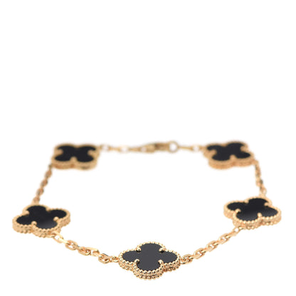 Van Cleef & Arpels 18K Yellow Gold Black Onyx 5 Motifs Vintage Alhambra Bracelet 1 of 5