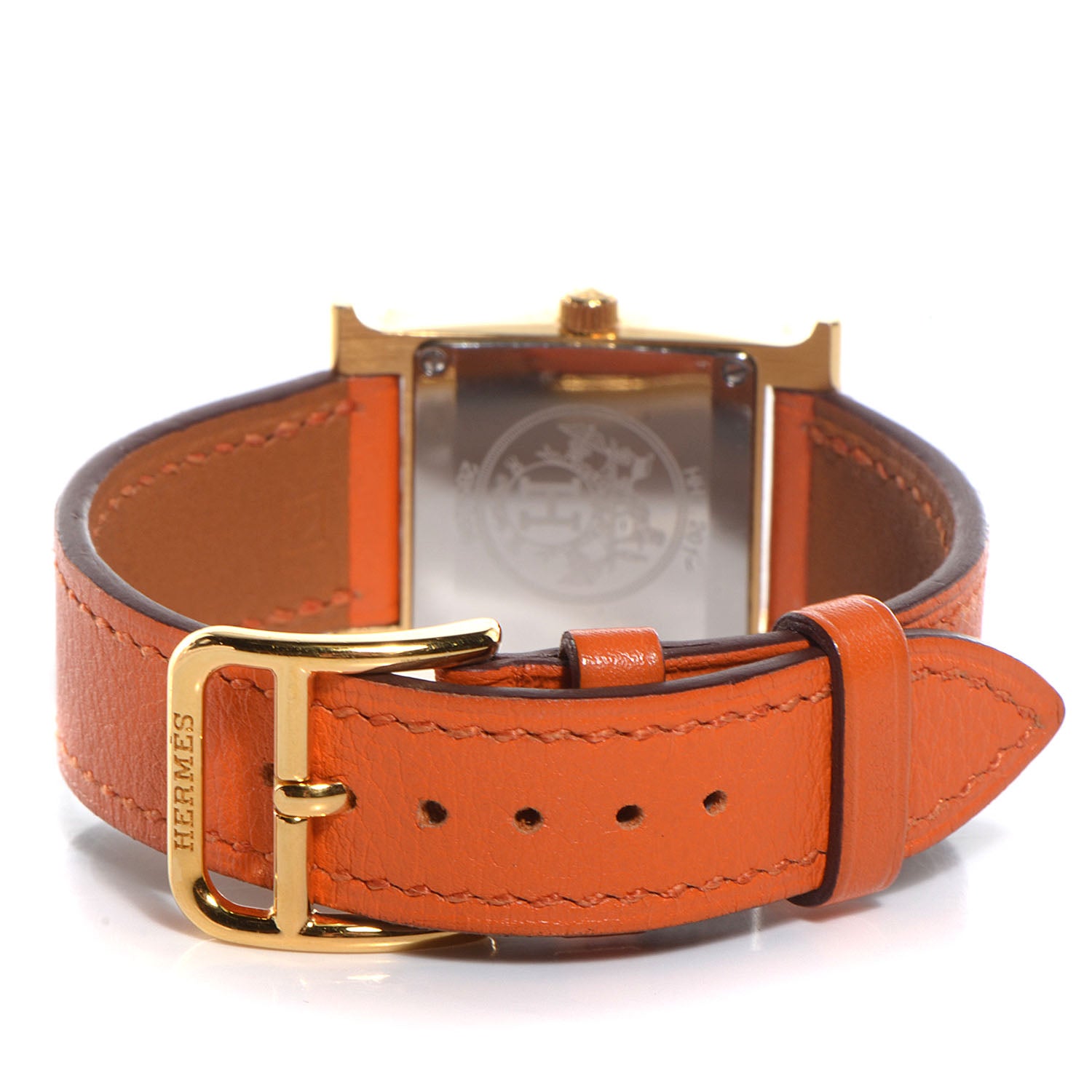 Hermes Stainless Steel Swift 21mm Heure H Hour Quartz Watch Orange 3 of 8