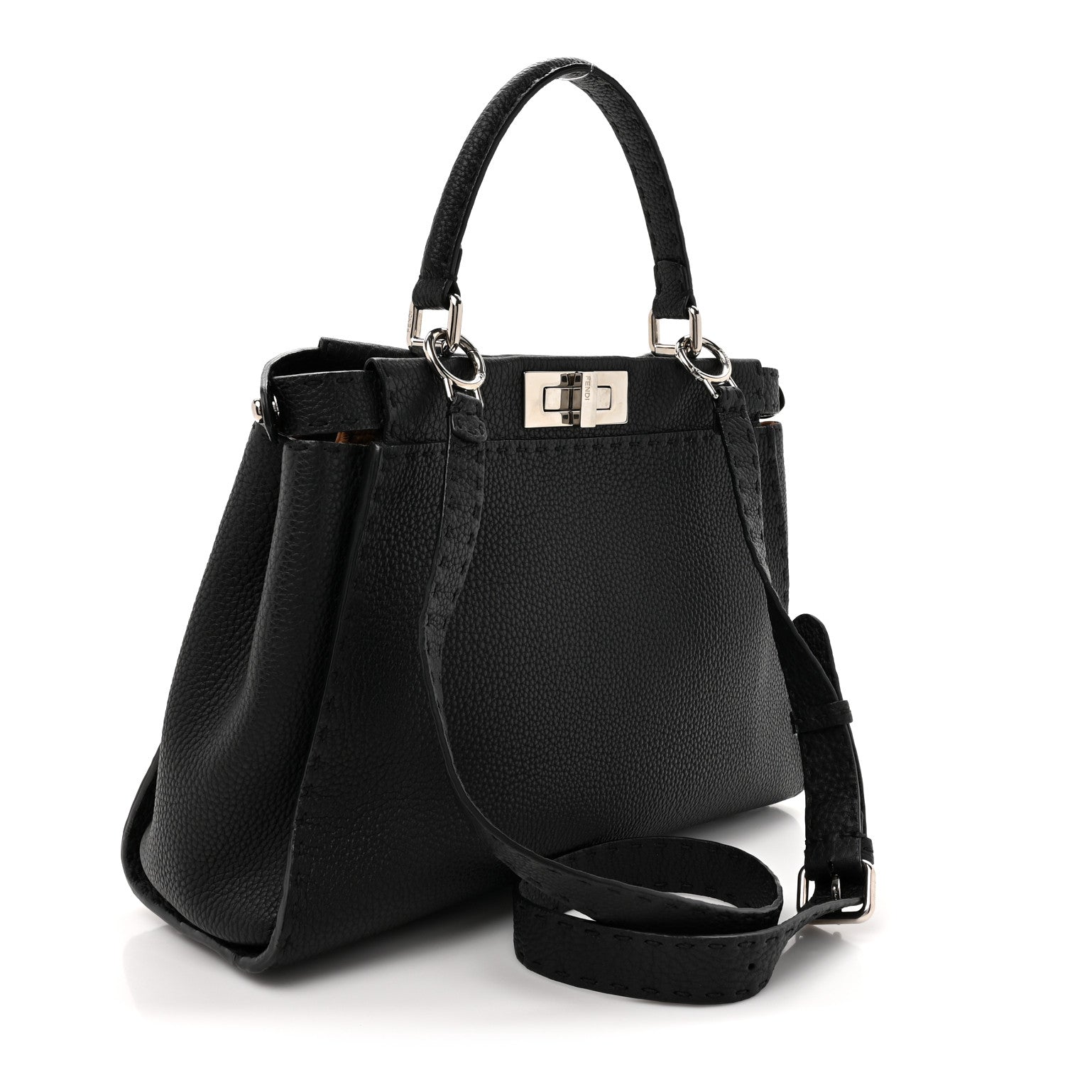 Fendi Cuoio Romano Selleria Bi-Color Medium Peekaboo Iconic Satchel Black Mou 3 of 13