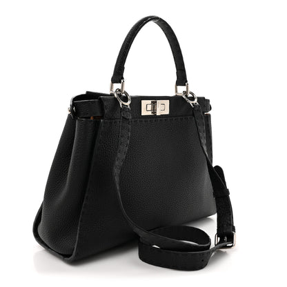 Fendi Cuoio Romano Selleria Bi-Color Medium Peekaboo Iconic Satchel Black Mou 3 of 13