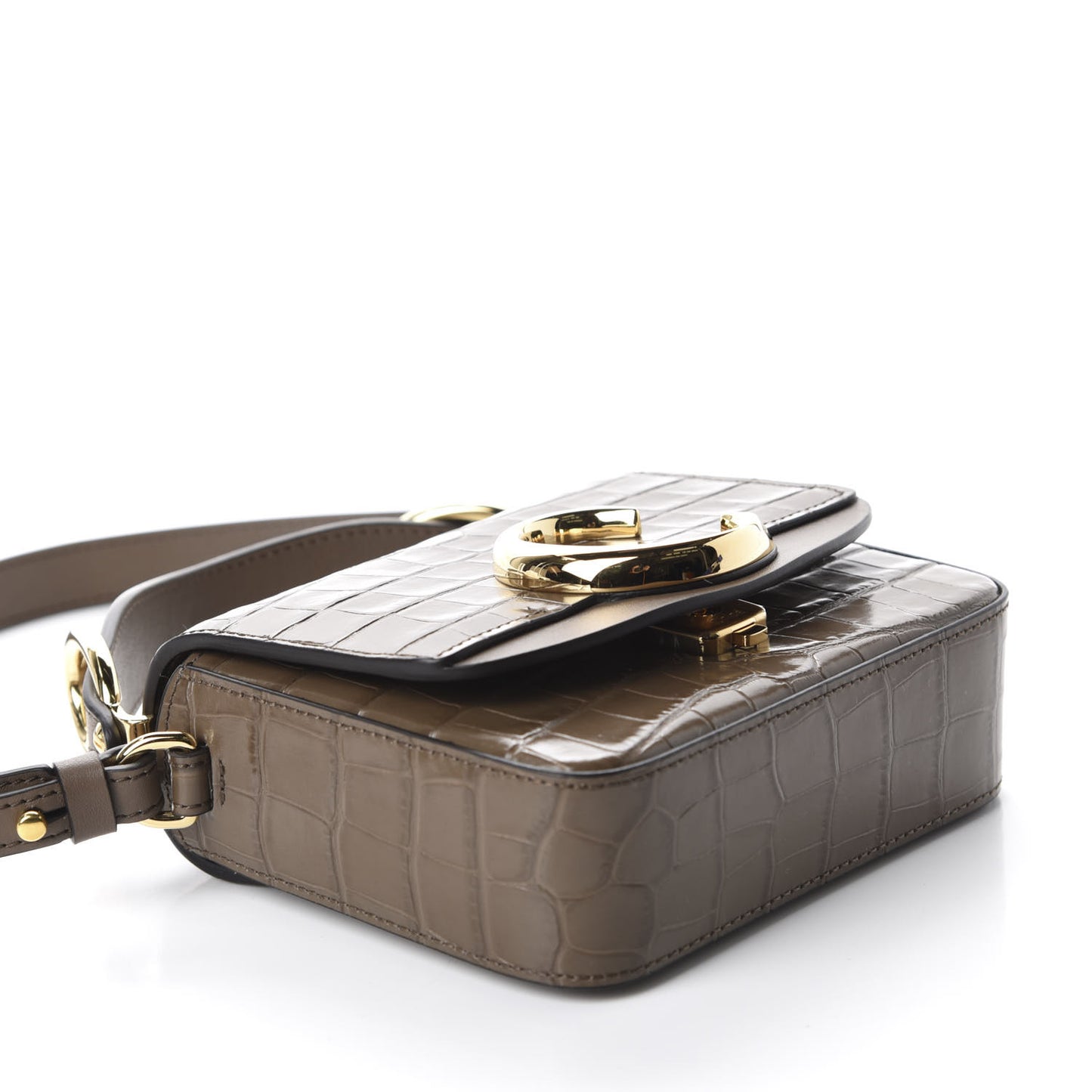 Calfskin Crocodile Embossed Mini C Bag Army Green