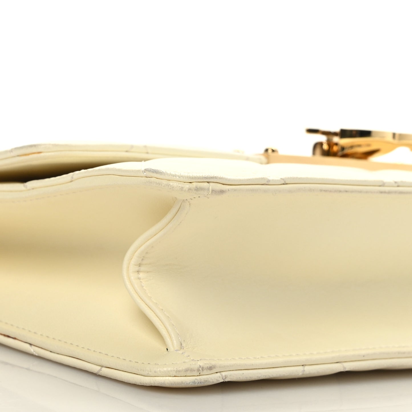 Lambskin Quilted Medium Golden Class Flap White