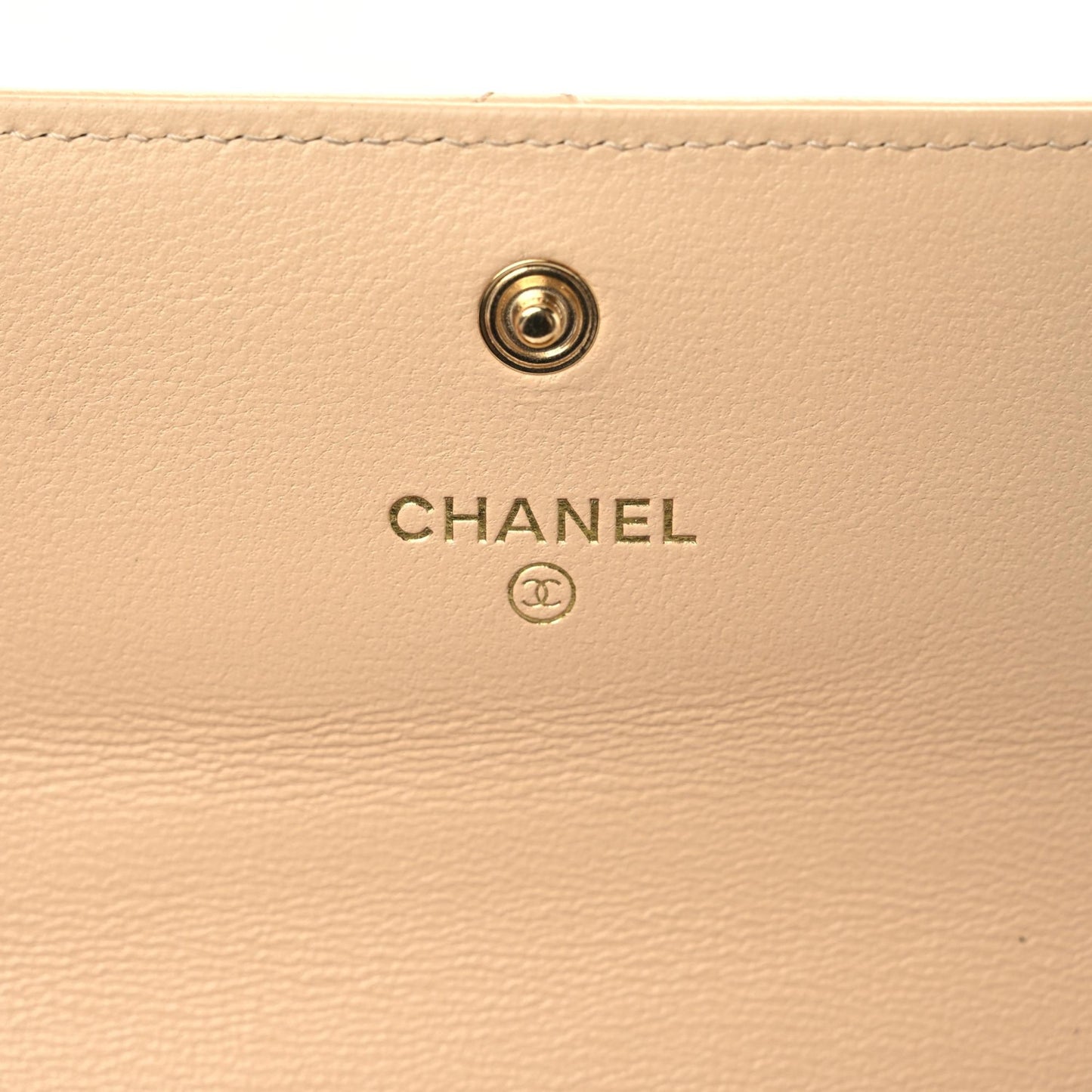 Shiny Goatskin Quilted Chanel 19 Flap Wallet Beige