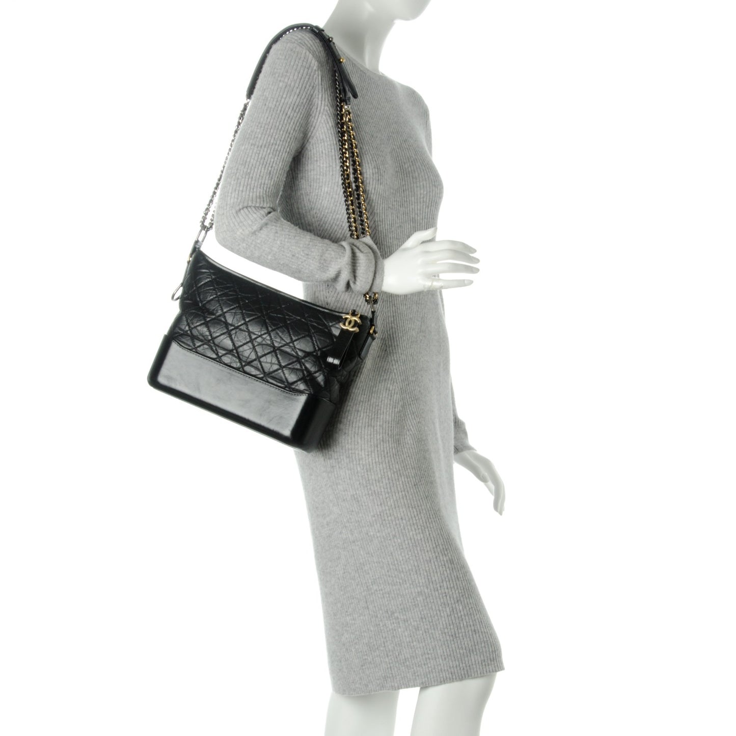 Calfskin Quilted Medium Gabrielle Hobo Black