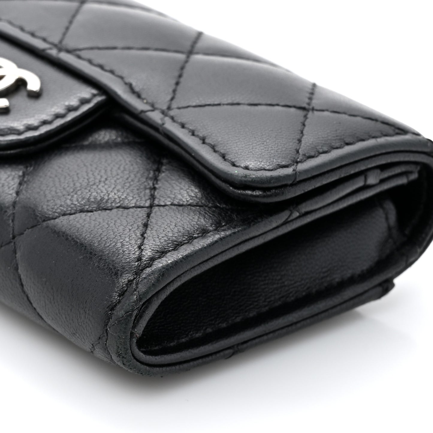Lambskin Quilted Flap Card Holder Wallet Black