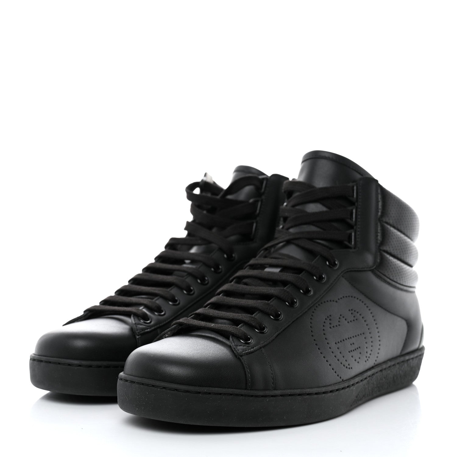 Gucci Calfskin Interlocking G Perforated Mens Ace High Top Sneakers 9.5 Black 3 of 9