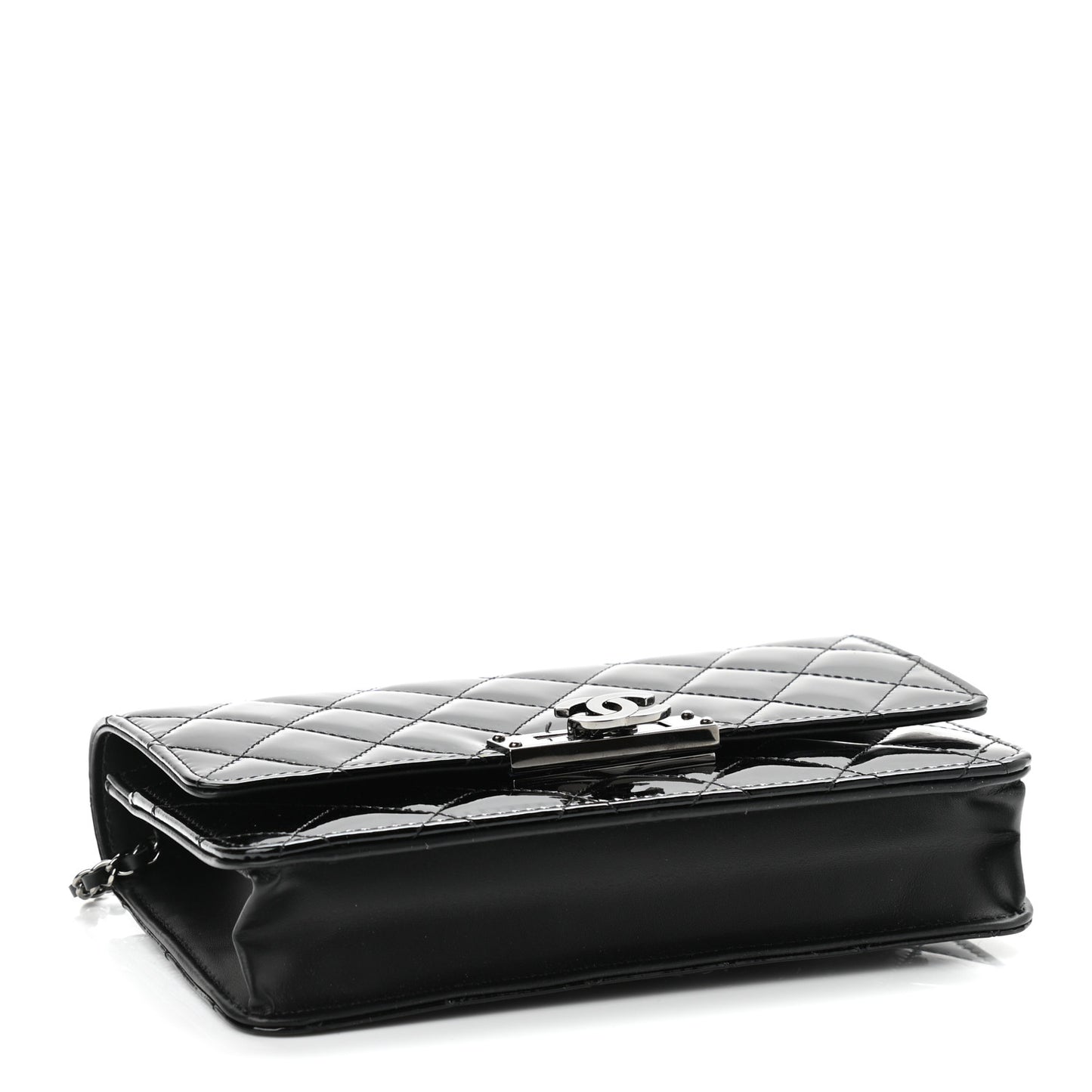 Patent Quilted Golden Class Wallet on Chain WOC Black