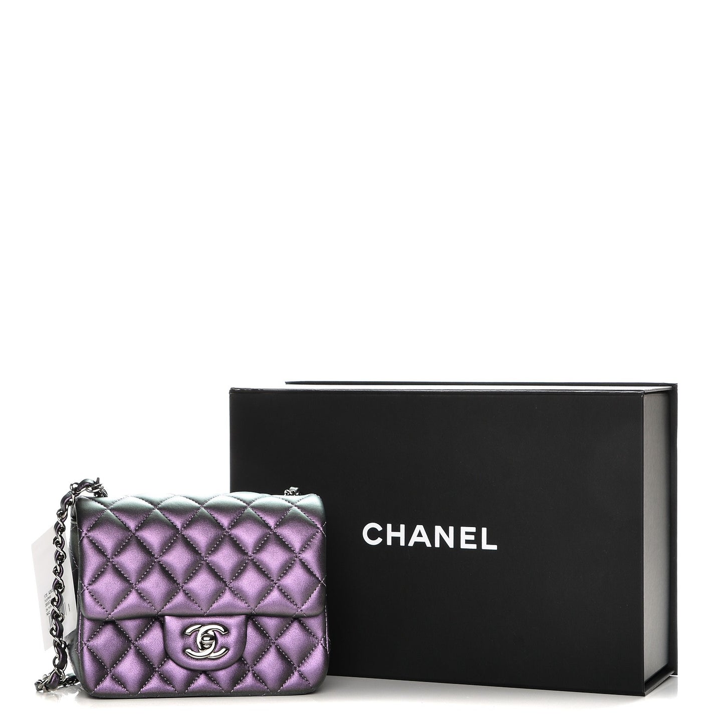 Iridescent Lambskin Quilted Mini Square Flap Dark Purple
