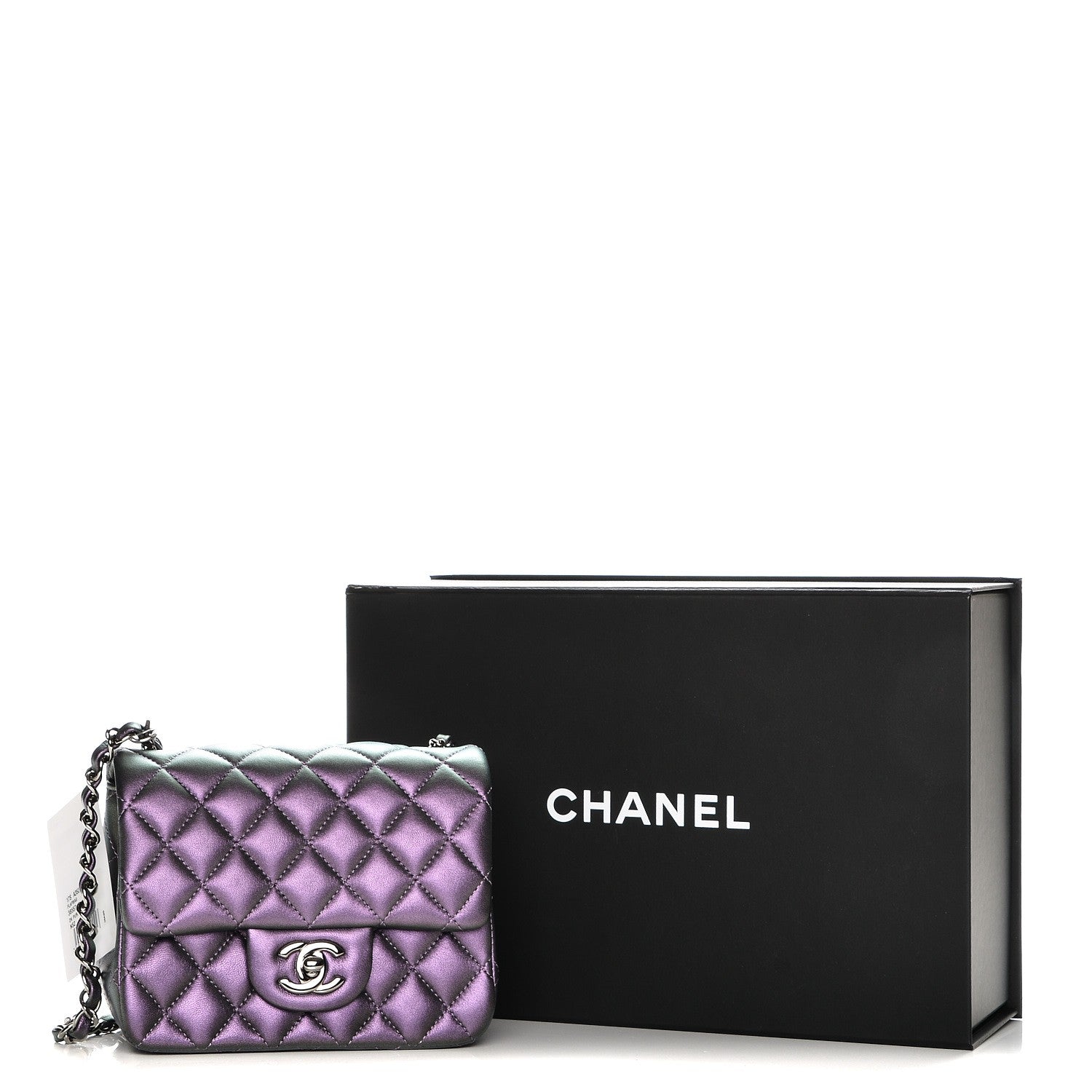 Chanel Iridescent Lambskin Quilted Mini Square Flap Dark Purple 8 of 9