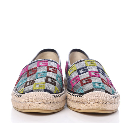 Gucci Velvet Lurex Square G Espadrilles 38.5 Silver Multicolor 2 of 11