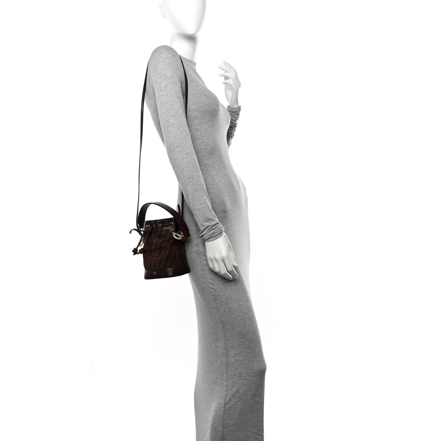 Suede Vitello King F is Fendi Micro FF Mini Mon Tresor Bucket Bag Sigaro Marrone Ebano