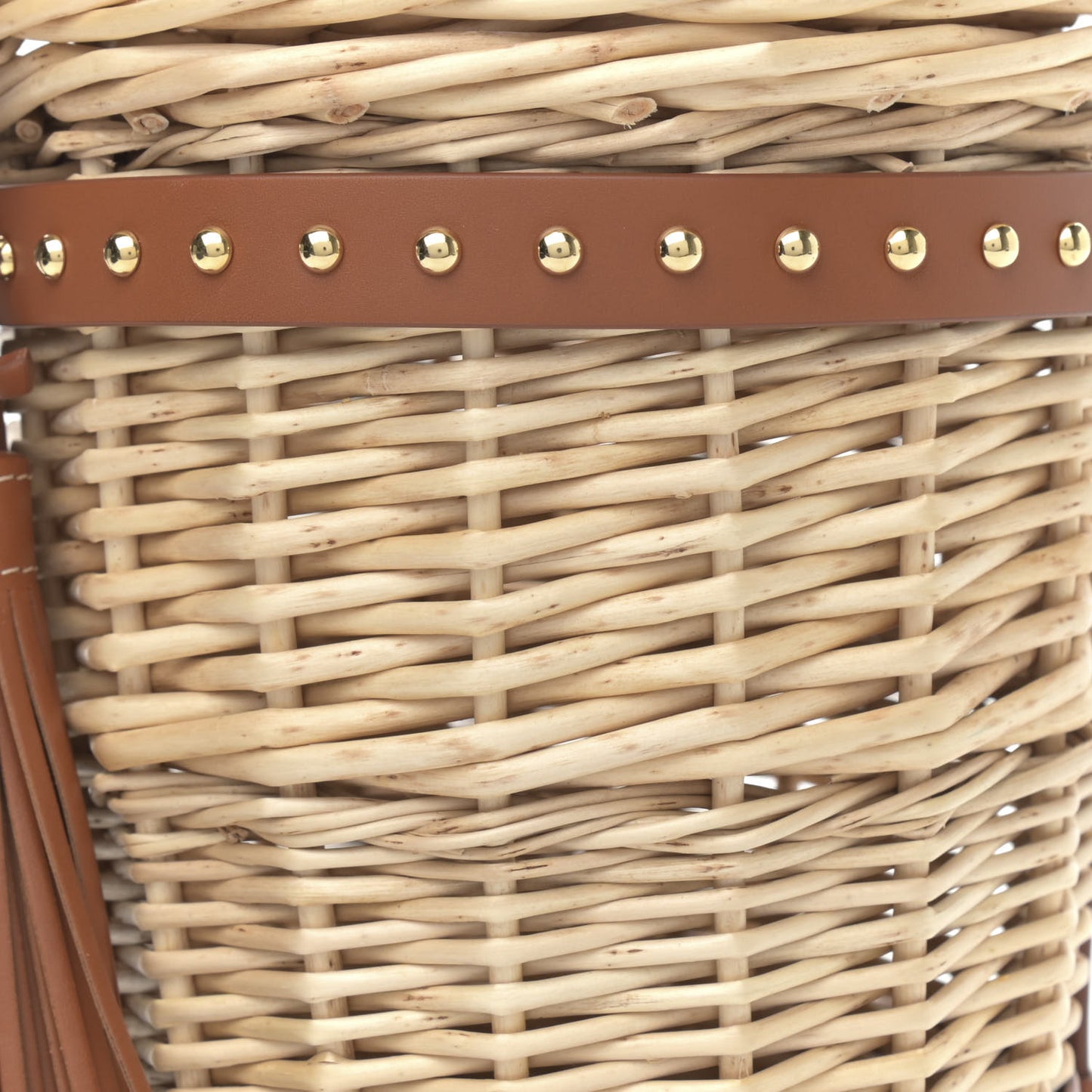 Wicker Calfskin Mini Panier Bucket Bag Natural Tan