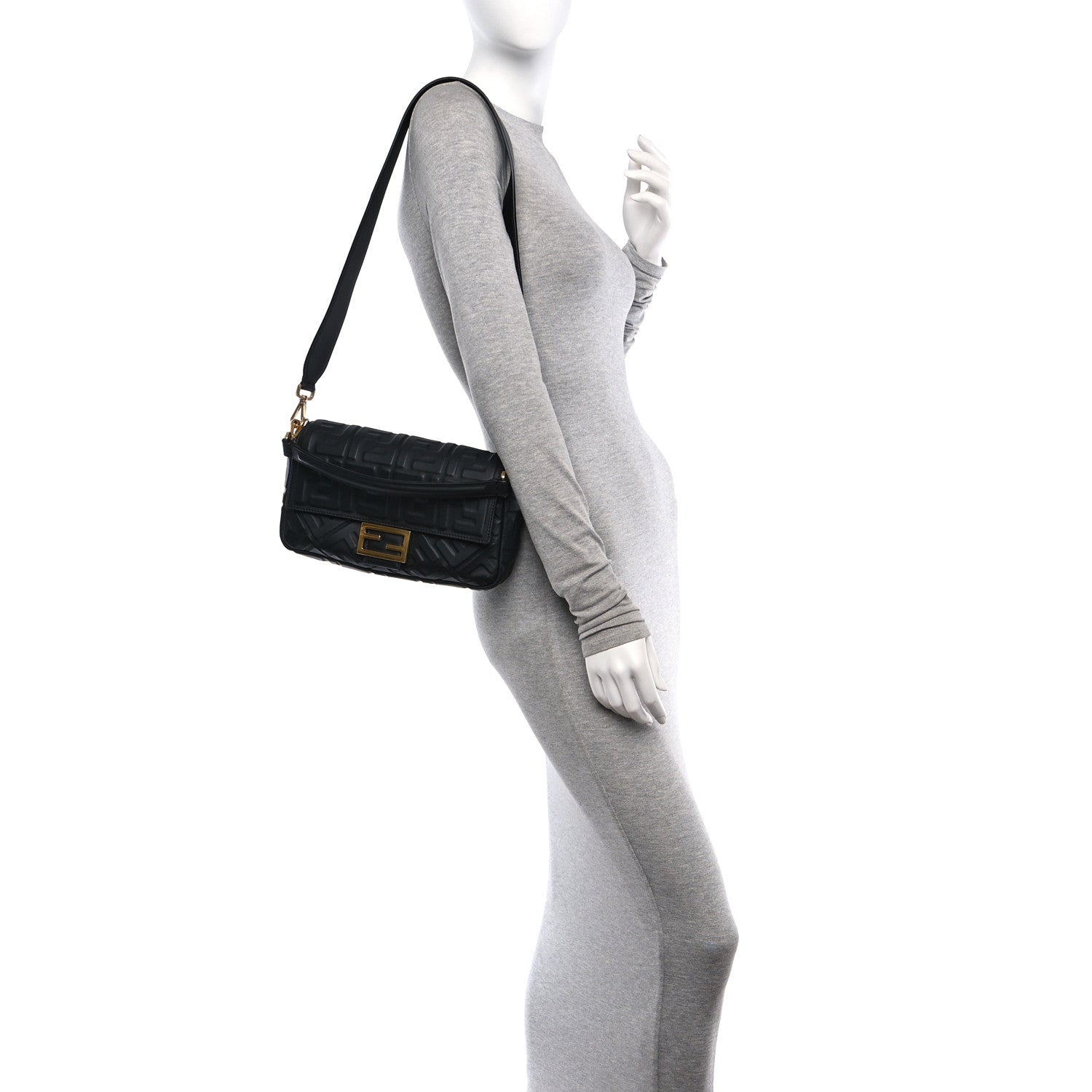 Fendi Nappa FF 1974 Embossed Baguette Black 2 of 9