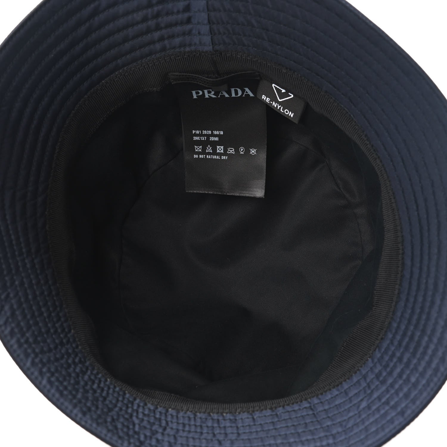 Prada Re-Nylon Metal Triangle Logo Mens Bucket Hat L Navy 6 of 8