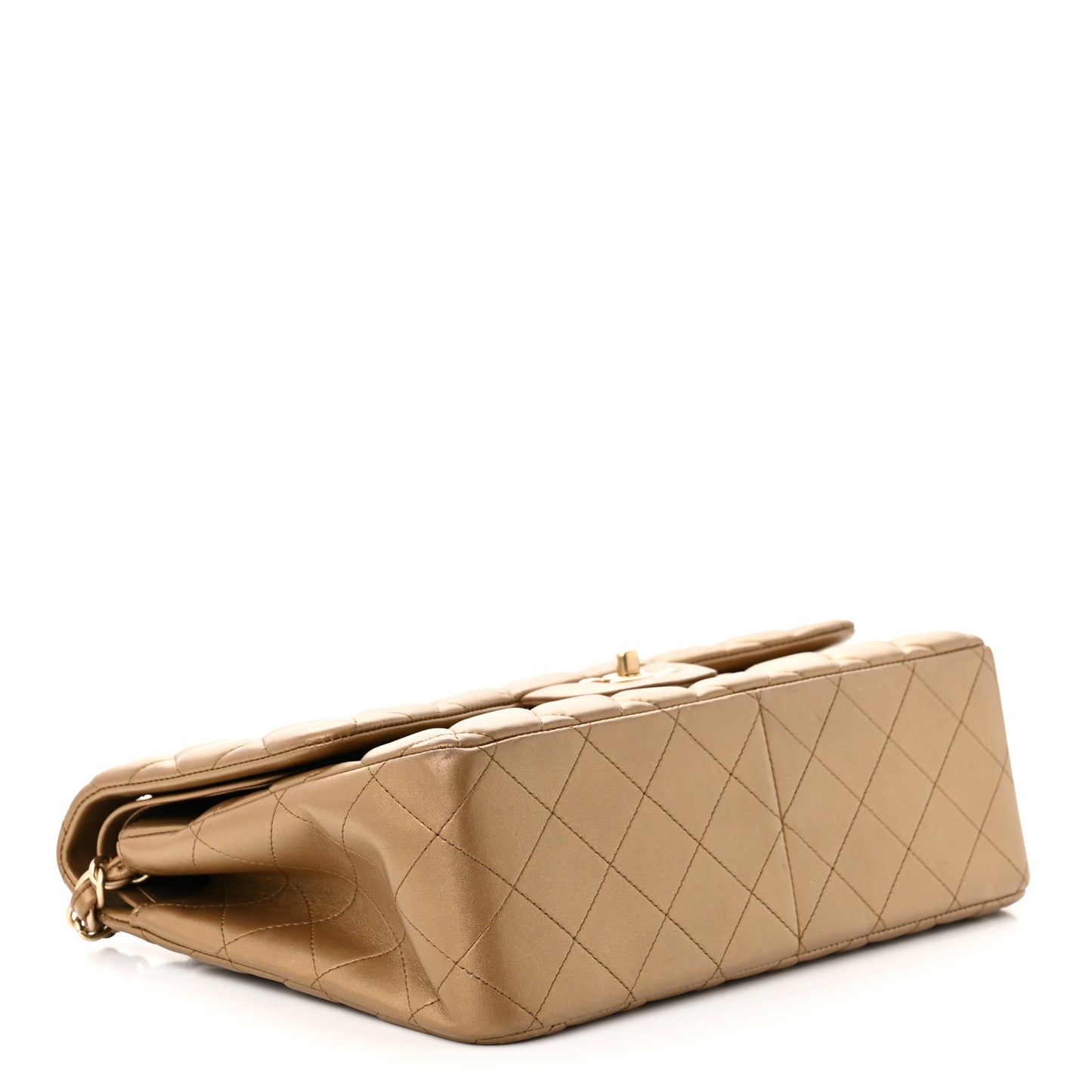 Metallic Lambskin Quilted Jumbo Double Flap Gold