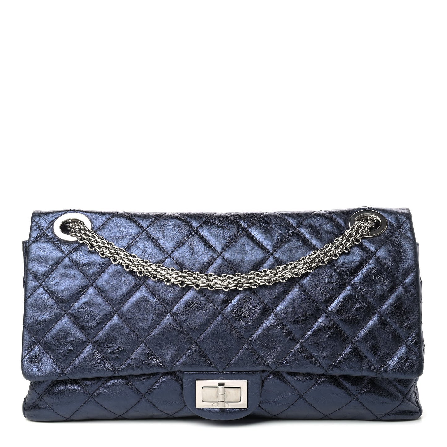 Metallic Aged Calfskin Quilted 2.55 Reissue 228 Flap Blue