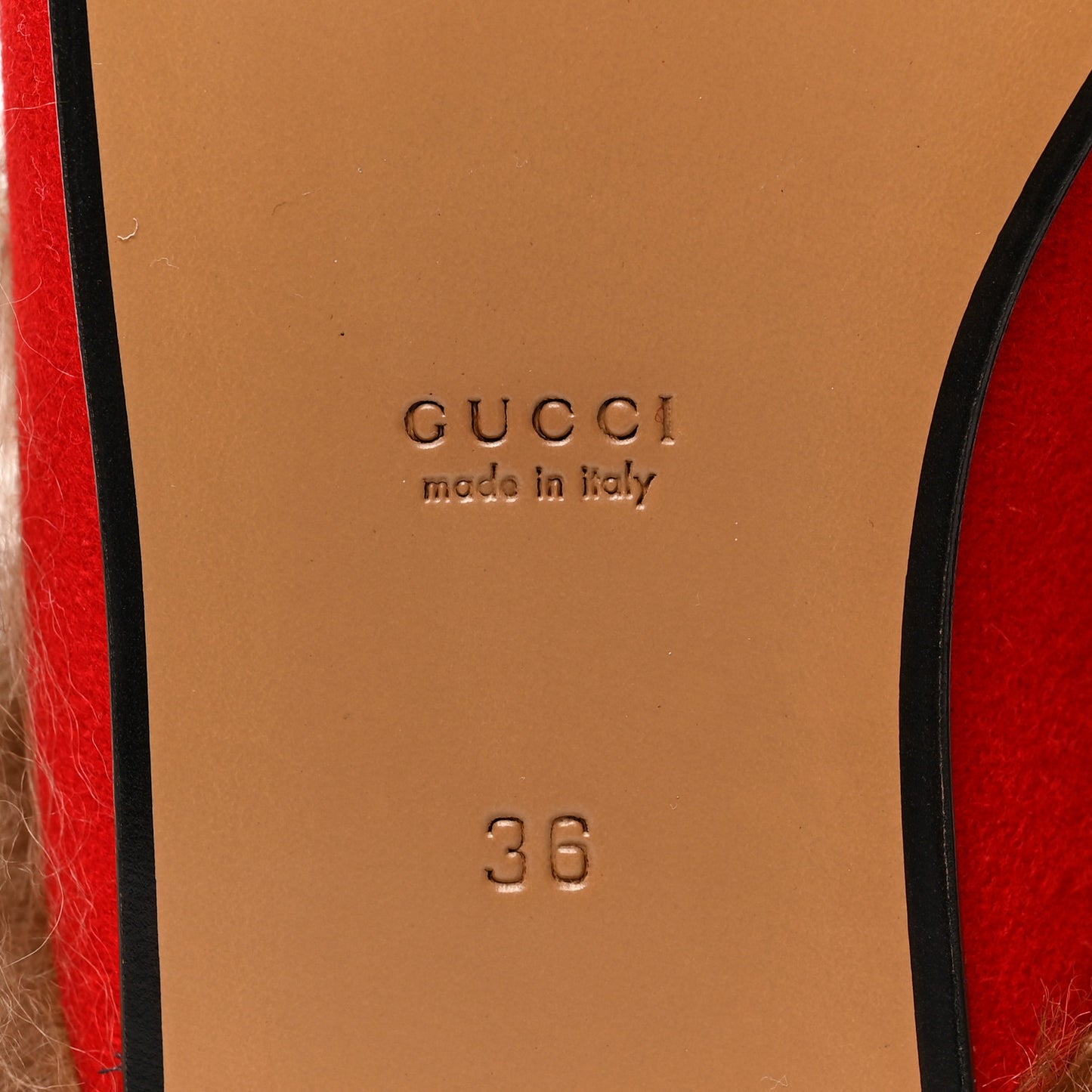 Aston Felt Fur Gucci 100 Womens Princetown Slippers 36 Hibiscus Red Black