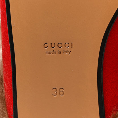 Gucci Aston Felt Fur Gucci 100 Womens Princetown Slippers 36 Hibiscus Red Black 6 of 8
