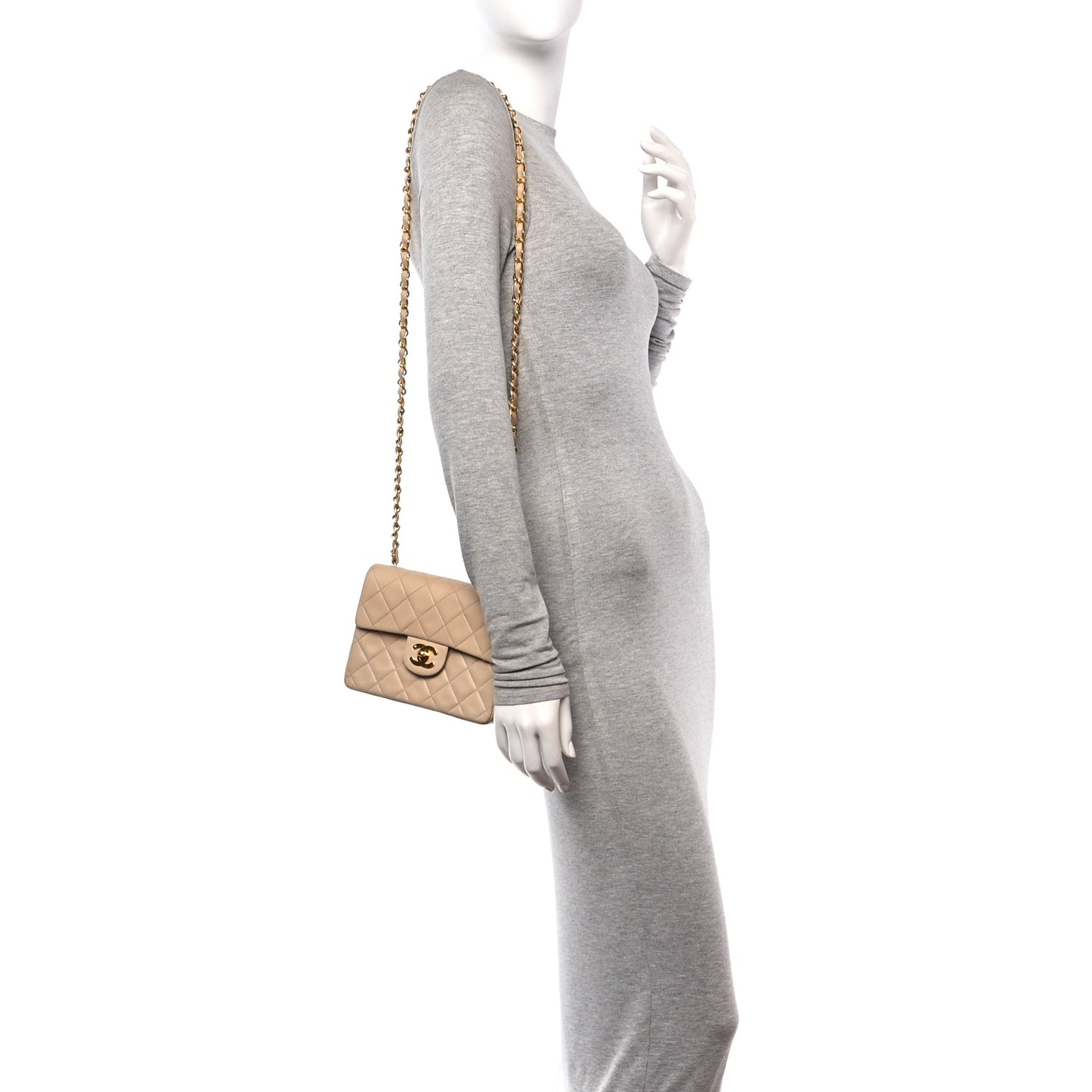 Lambskin Quilted Mini Square Flap Beige