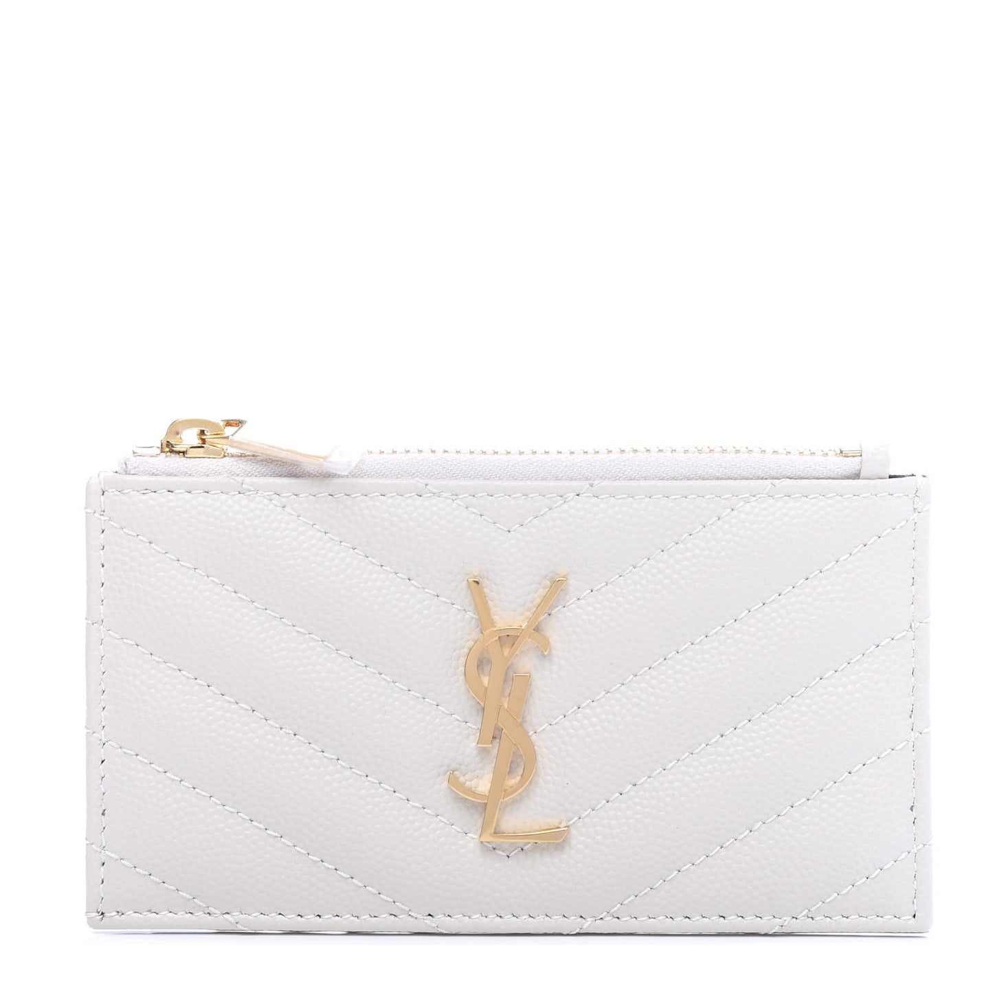 Grain De Poudre Matelasse Chevron Monogram Fragments Zippered Card Case White