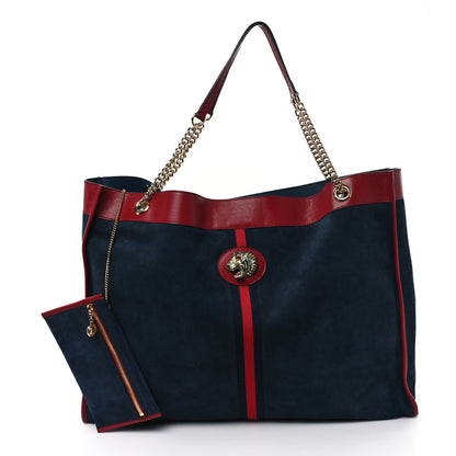 Gucci Suede Calfskin Large Rajah Chain Tote New Blue Romantic Cherry 3 of 13