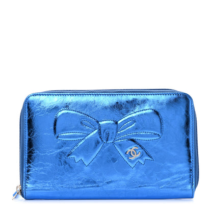 Chanel Metallic Aged Calfskin CC Bow Wallet Blue 1 of 8
