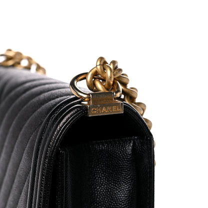 Chanel Caviar Chevron Quilted Medium Boy Flap Black 17 of 17