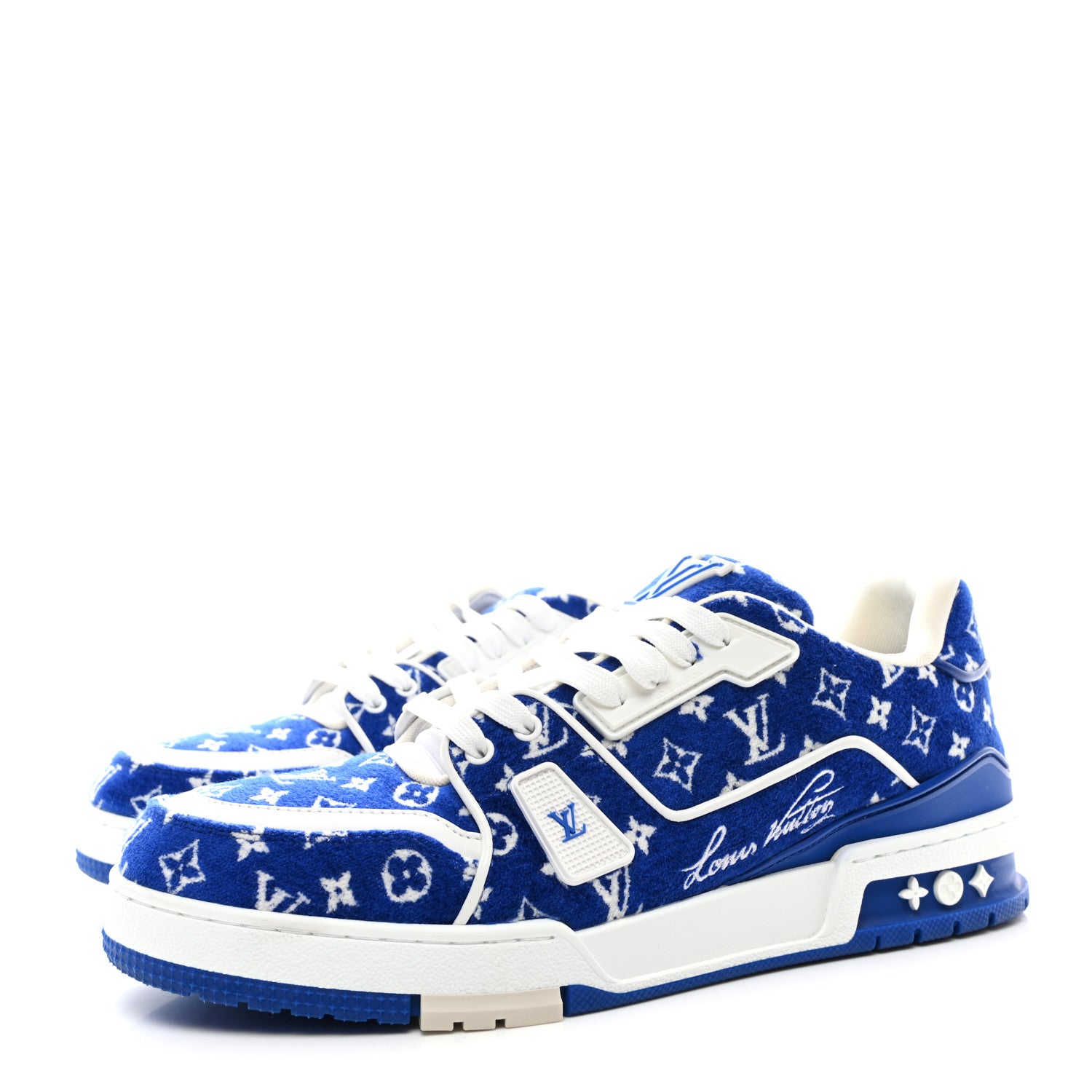 Louis Vuitton Jacquard Velvet Monogram Mens LV Trainer Sneakers 9.5 Blue 3 of 8