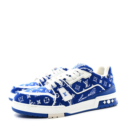Louis Vuitton Jacquard Velvet Monogram Mens LV Trainer Sneakers 9.5 Blue 3 of 8