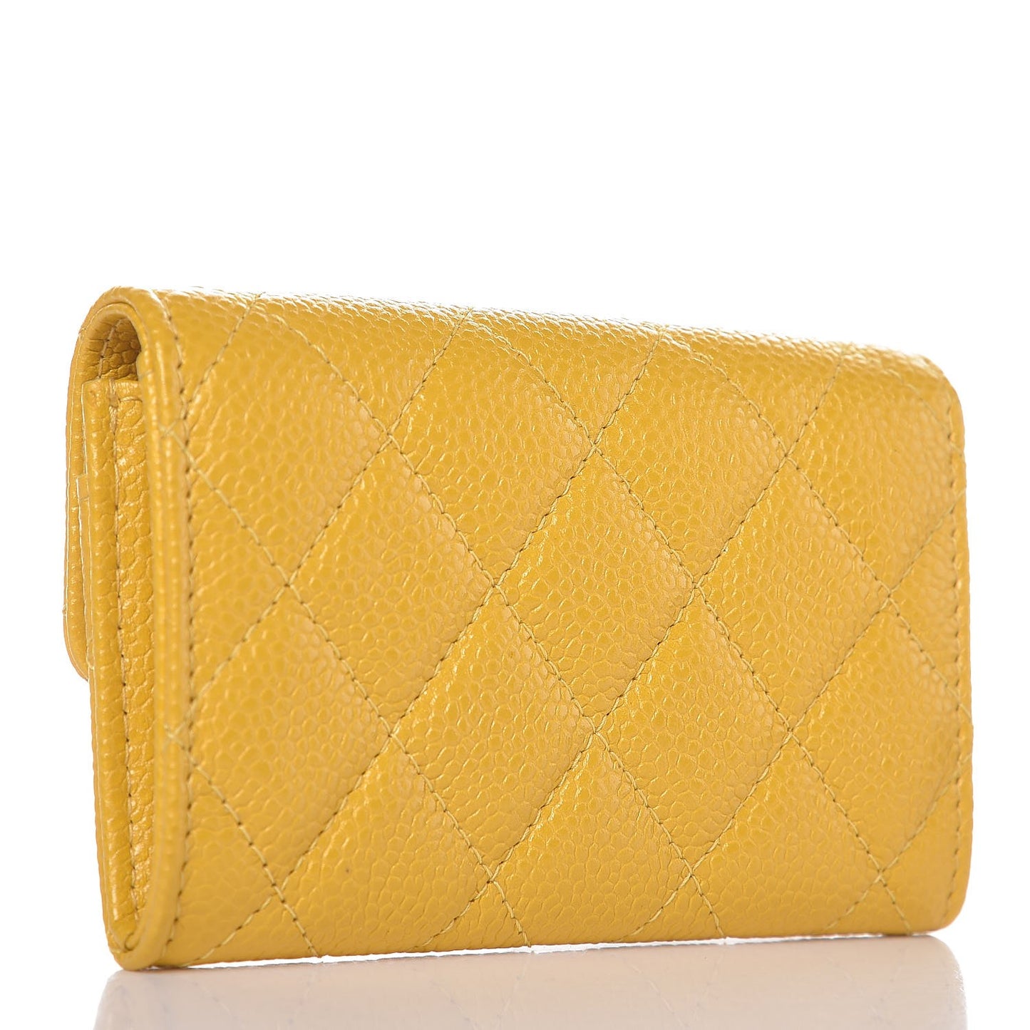 Caviar Quilted Flap Card Holder Yellow