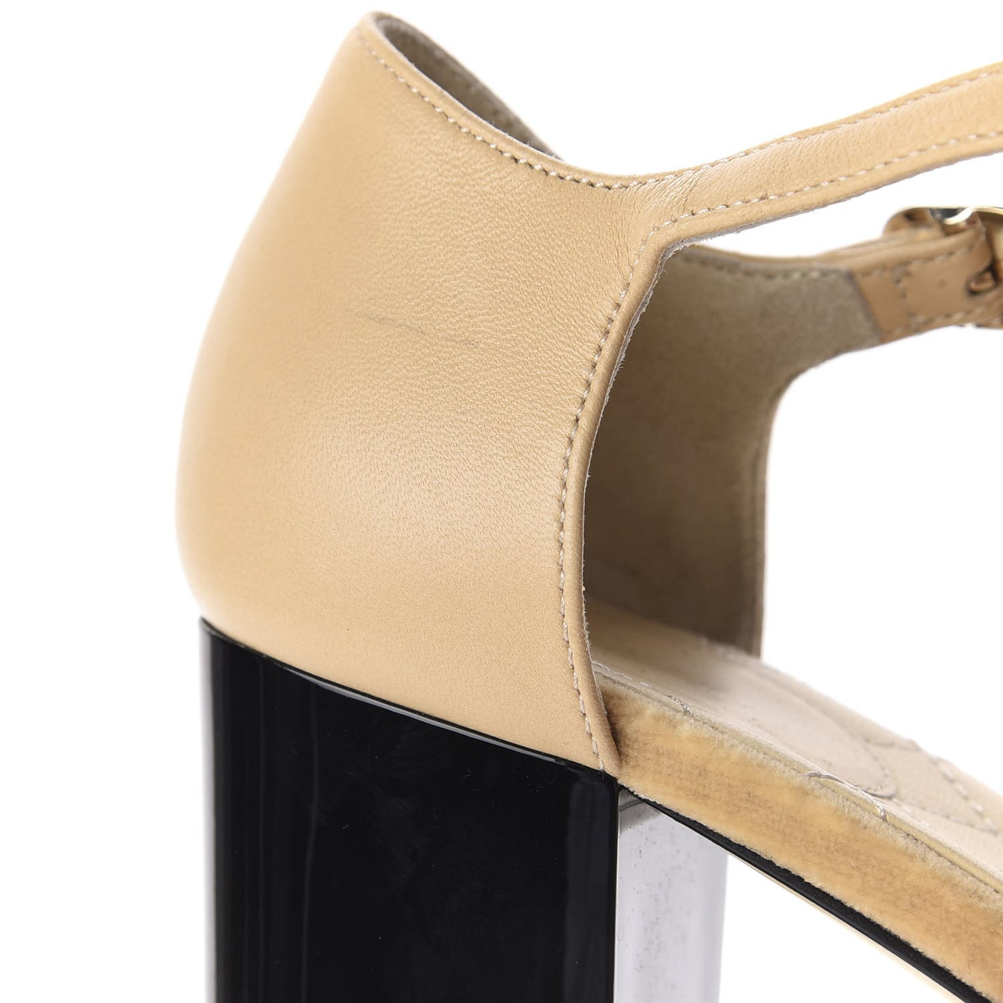 Lambskin Patent Grosgrain Pearl Camellia Pumps 37 Beige Black
