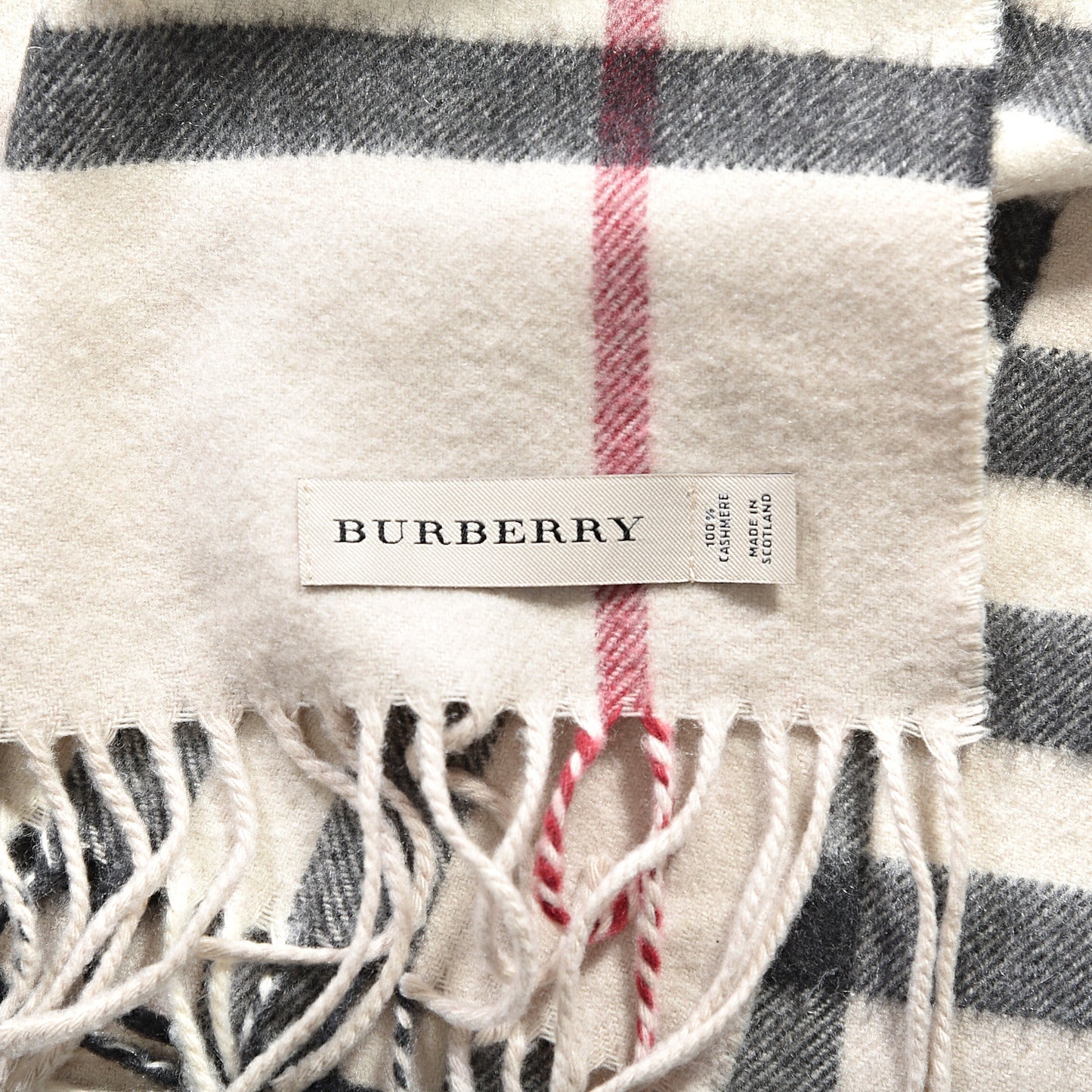 Cashmere Giant Check Fringe Scarf Stone