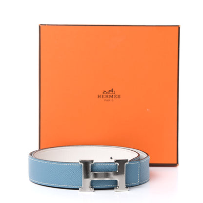 Hermes Epsom Swift Strie 32mm H Belt 95 Blue Jean White 8 of 8