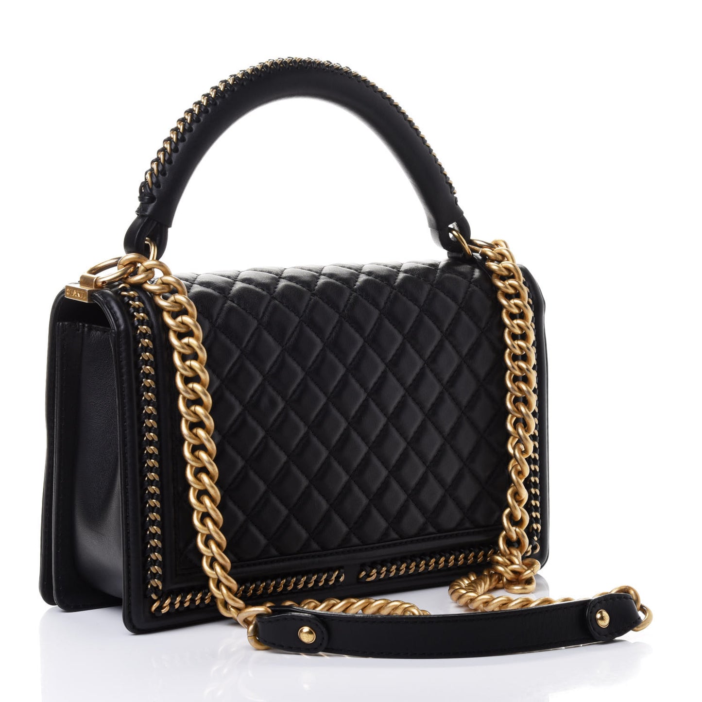 Calfskin Quilted New Medium Boy Top Handle Flap Black