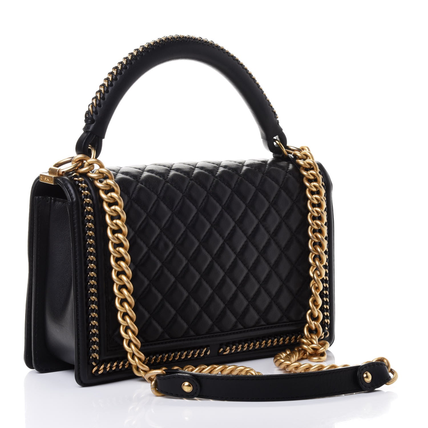 Chanel Calfskin Quilted New Medium Boy Top Handle Flap Black 2 of 4