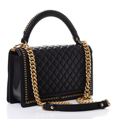 Chanel Calfskin Quilted New Medium Boy Top Handle Flap Black 2 of 4