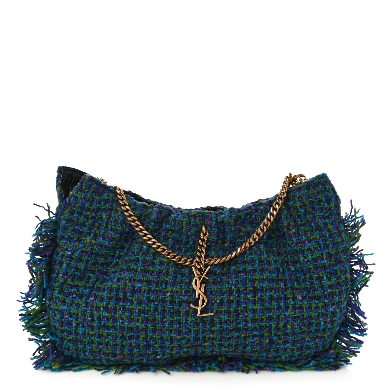 Saint Laurent Tweed Pac Pac Ruched Hobo Violet Vert Turquoise 1 of 9
