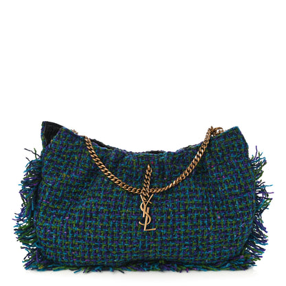 Saint Laurent Tweed Pac Pac Ruched Hobo Violet Vert Turquoise 1 of 9