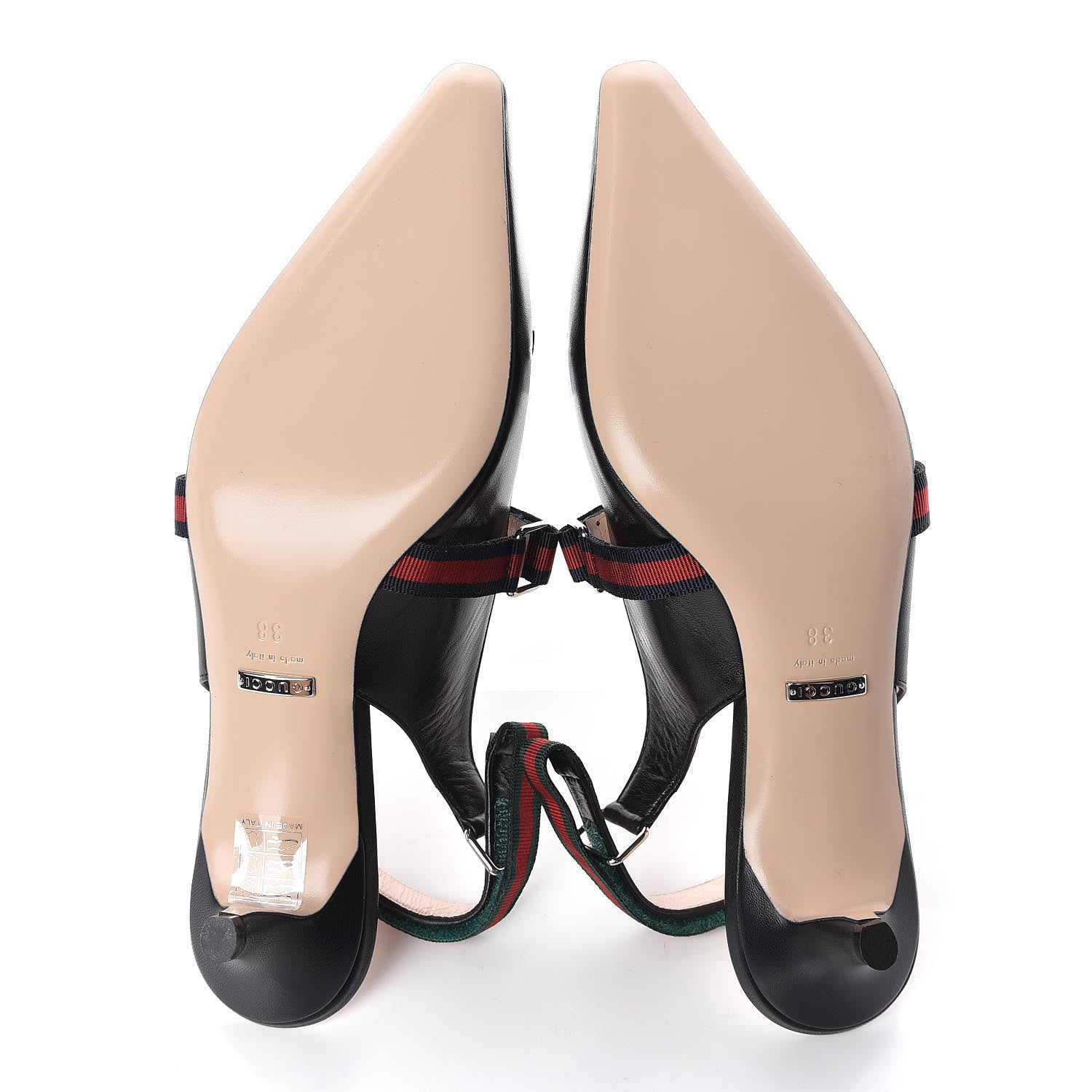 Gucci Malaga Kid Web Horsebit Low Heel Slingback Pumps 38 Black 5 of 8